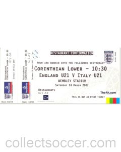 England U21 v Italy U21 unused Ticket 24/03/2007, first match on Wembley Stadium