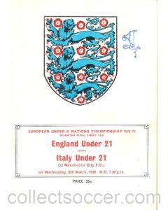 1978 England U21 v Italy U21 official programme 08/03/1978