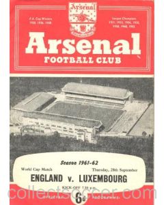 1961 England v Luxembourg Arsenal produced official programme 28/09/1961