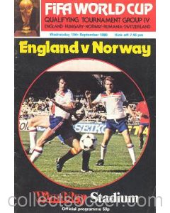 1980 England v Norway official programme 10/09/1980