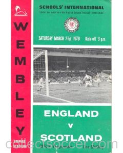 1970 England v Scotland official programme 21/03/1970 Schools' International, at Wembley