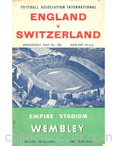 1962 England v Switzerland official programme 09/05/1962