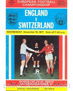 1971 England v Switzerland official programme 10/11/1971