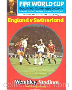 1980 England v Switzerland official programme 19/11/1980