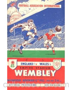 1952 England v Wales official programme 12/11/1952