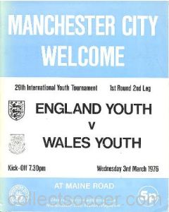 1976 England v Wales official programme 03/03/1976 Youth Tournament at Manchester City
