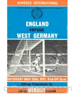 1972 England v West Germany official programme 20/05/1972 Schools' International, at Wembley
