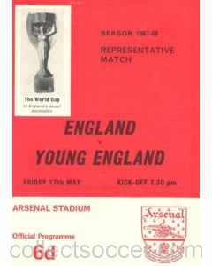 1968 England v Young England official programme 17/05/1968 at Arsenal