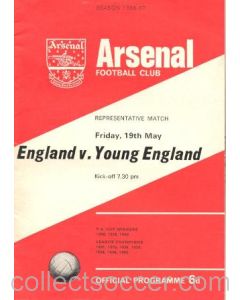 1967 England v Young England official programme 19/05/1967 At Arsenal