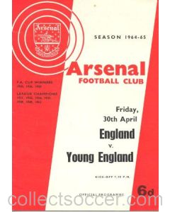 1965 England v Young England official programme 30/04/1965 at Arsenal