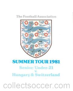 1981 England Summer Tour Senior and U21 in Hungary and Switzerland official programme