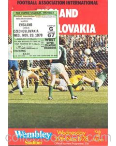 1978 England v Czechoslovakia official programme 29/11/1978 with ticket