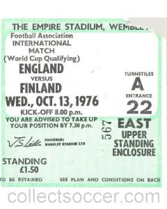 England v Finland ticket 13/10/1976 at Wembley