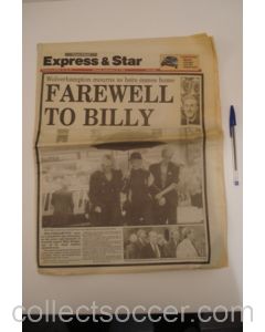 Express & Star newspaper of 12/09/1994 covering Billy Wright, Wolverhampton Wanderers' most famous player, who died aged 70