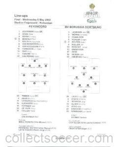 2002 UEFA Cup Final Official Teamsheet Line-Ups Feyenoord v Borussia Dortmund 08/05/2002