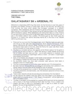 Galatasaray v Arsenal press pack 17/05/2000 UEFA Cup Final