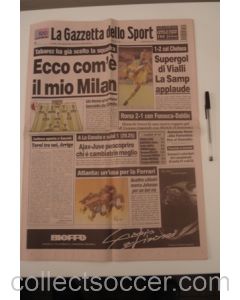 La Gazzetta dello Sport - Italian newspaper of 09/08/1996 covering Milan v Chelsea