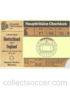 Germany v England ticket 22/02/1978 with a letter for delivering