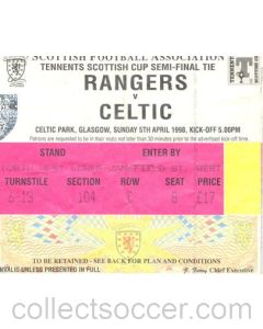 Glasgow Rangers v Celtic ticket 05/04/1998 Scottish Cup Semi-Final