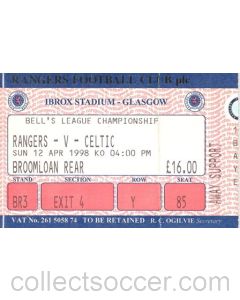 Glasgow Rangers v Celtic ticket 12/04/1998 Scottish League