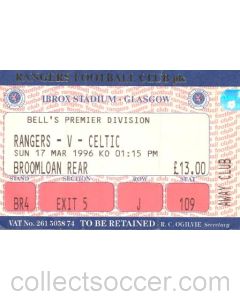Glasgow Rangers v Celtic ticket 17/03/1996 Scottish Premier League