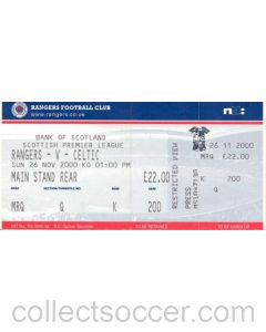 Glasgow Rangers v Celtic ticket 26/11/2000 Scottish Premier League