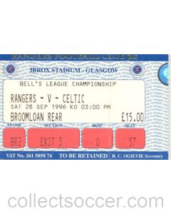 Glasgow Rangers v Celtic used ticket 28/09/1996 Scottish League