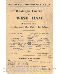 1958 Hastings United v West Ham United Football Programme