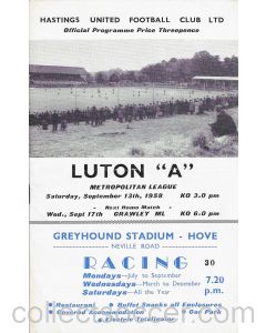 1958 Hastings United v Luton Town Football Programme