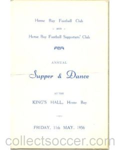 Herne Bay Football Club and Supporters' Club Annual Supper & Dance menu 11/05/1956