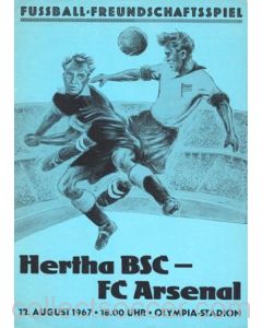 1967 Hertha Berlin v Arsenal official programme 12/08/1967 Friendly Match