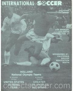 1977 Holland National Olympic Teams - B Team v United States Olympic Team and A Team v Greater Los Angeles All Stars official programme 27/02/1977