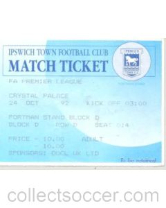 Ipswich Town v Crystal Palace ticket 24/10/1992