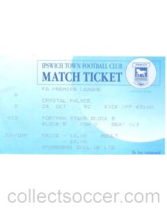 Ipswich Town v Crystal Palace unused ticket 24/10/1992
