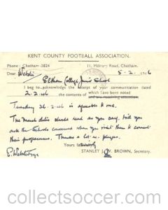 Kent County Football Association written on postcard of 05/02/1946