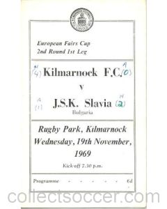 1969 Kilmarnock v Slavia, Bulgaria European Fairs Cup Second Round First Leg official programme 19/11/1969
