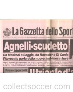 La Gazzetta Dello Sport - Italian newspaper of 16/05/1990, covering the match Fiorentina v Juventus