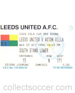 Leeds v Aston Villa ticket 23/10/1996