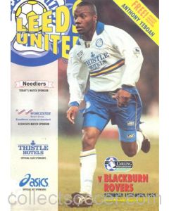 Leeds United v Blackburn Rovers official programme 15/04/1995 Premier League, with a giant Anthony Yeboah poster