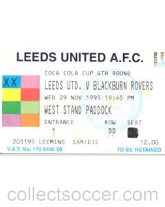 Leeds v Blackburn Rovers ticket 29/11/1995