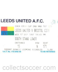 Leeds United v Bristol City ticket 17/09/1997 Coca Cola Cup