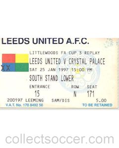 Leeds United v Crystal Palace ticket 25/01/1997 Littlewoods Cup