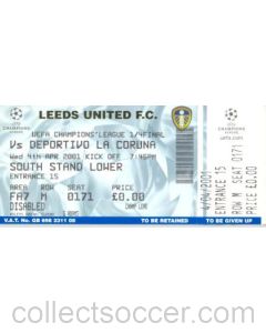 Leeds v Deportivo la Coruna unused ticket 04/04/2001