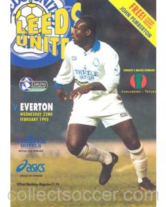 Leeds United v Everton official programme 22/02/1995 Premier League, with a giant John Pemberton poster