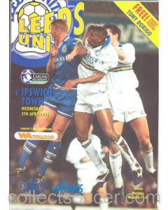 Leeds United v Ipswich Town official programme 05/04/1995 Premier League, with a giant Tony Dorigo poster