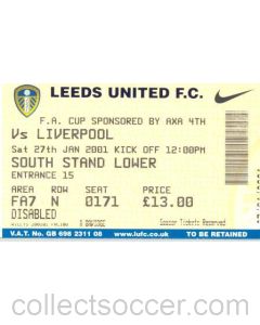 Leeds United v Liverpool ticket 27/01/2001