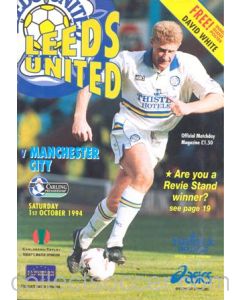 Leeds United v Manchester City official programme 01/10/1994 Premier League, with a giant David White poster