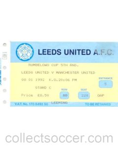 Leeds United v Manchester United ticket 08/01/1992