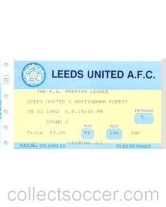 Leeds United v Nottingham Forest ticket 05/12/1992