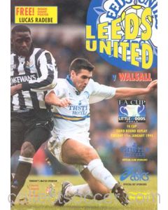 Leeds United v Walsall official programme 17/01/1995 F.A. Cup, with a giant Lucas Radebe poster and a teamsheet